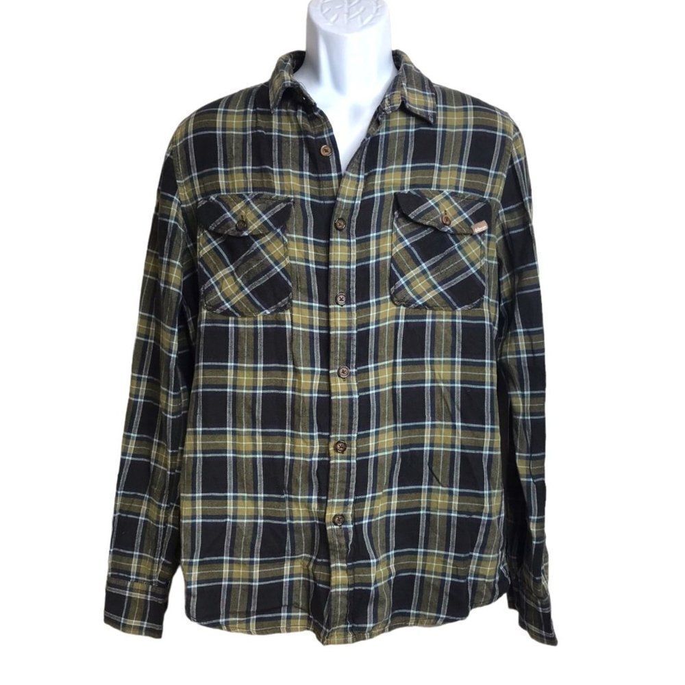 44MM Legendary Goods Flannel Shirt Sz M Plaid Button Down Long Sleeve Green Blue